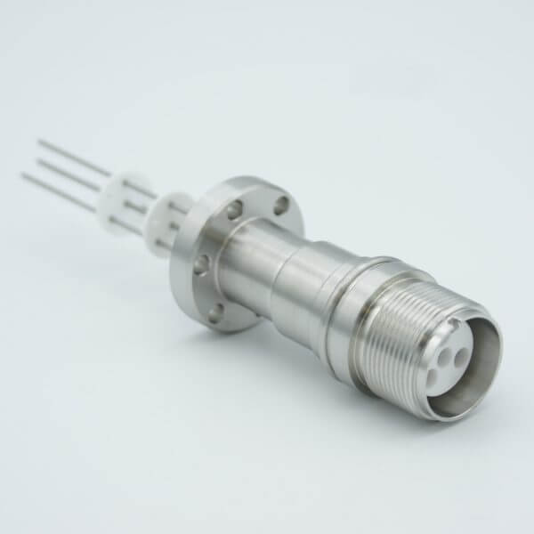 MS High Voltage Series, Multipin Feedthrough, 4 Pins, 12,000 Volts, 7.5 Amps per Pin, 0.05" Moly Conductors, 1.33" Conflat Flange