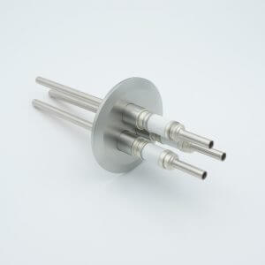 Power Feedthrough, Watercooled, 12000 Volts, 3 Tubes, 0.25" Nickel Conductor, 2.95" QF / KF Flange