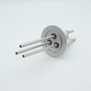 Power Feedthrough, Watercooled, 12000 Volts, 3 Tubes, 0.25" Stainless Steel Conductor, 2.95" QF / KF Flange
