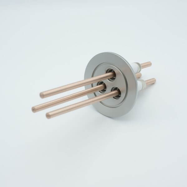 Power Feedthrough, 12000 Volts, 180 Amps, 3 Pins, 0.25" Copper Conductor, 2.95" QF / KF Flange