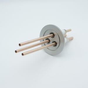 Power Feedthrough, Watercooled, 12000 Volts, 3 Tubes, 0.25" Copper Conductor, 2.95" QF / KF Flange