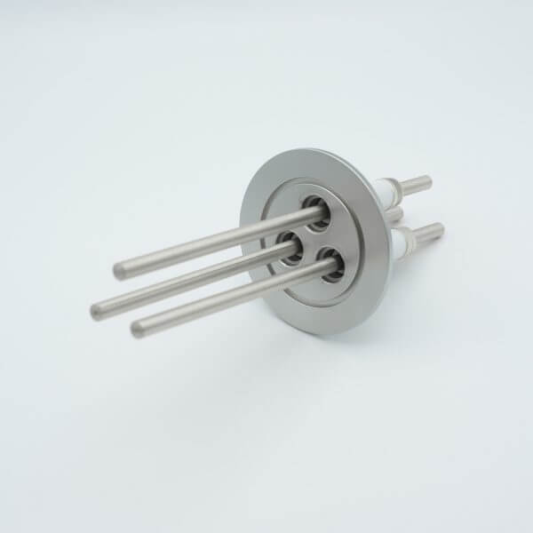 Power Feedthrough, 12000 Volts, 7 Amps, 3 Pins, 0.25" Stainless Steel Conductor, 2.95" QF / KF Flange