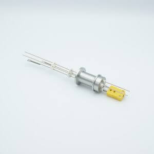 Thermocouple-Power Feedthrough, 1 Pair Type K, w/ Miniature TC Connector, 1000 Volts, 15 Amps, 2 Pins, 1.18" QF / KF Flange