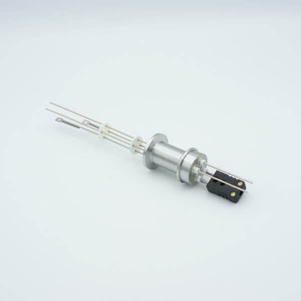 Thermocouple-Power Feedthrough, 1 Pair Type J, w/ Miniature TC Connector, 1000 Volts, 15 Amps, 2 Pins, 1.18" QF / KF Flange