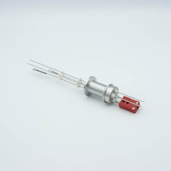 Thermocouple-Power Feedthrough, 1 Pair Type C, w/ Miniature TC Connector, 1000 Volts, 5 Amps, 2 Pins, 1.18" QF / KF Flange