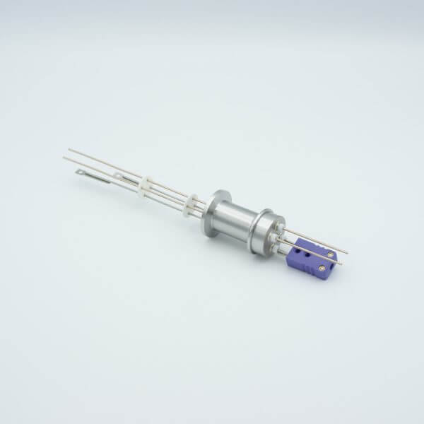Thermocouple-Power Feedthrough, 1 Pair Type E, w/ Miniature TC Connector, 1000 Volts, 15 Amps, 2 Pins, 1.18" QF / KF Flange