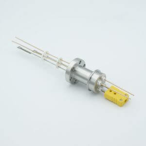 Thermocouple-Power Feedthrough, 1 Pair Type K, w/ Miniature TC Connector, 1000 Volts, 15 Amps, 2 Pins, 1.33" Conflat Flange