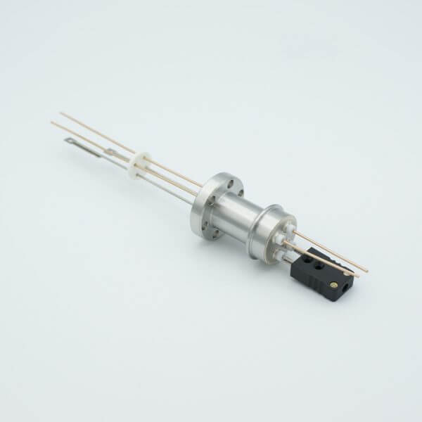 Thermocouple-Power Feedthrough, 1 Pair Type J, w/ Miniature TC Connector, 1000 Volts, 15 Amps, 2 Pins, 1.33" Conflat Flange