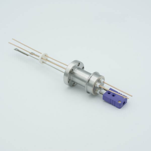 Thermocouple-Power Feedthrough, 1 Pair Type E, w/ Miniature TC Connector, 1000 Volts, 15 Amps, 2 Pins, 1.33" Conflat Flange