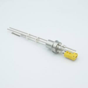Thermocouple-Power Feedthrough, 1 Pair Type K, w/ Miniature TC Connector, 5000 Volts, 15 Amps, 2 Pins, 0.75" Dia Stainless Steel Weld Adapter