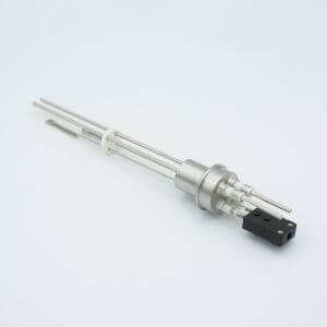 Thermocouple-Power Feedthrough, 1 Pair Type J, w/ Miniature TC Connector, 5000 Volts, 15 Amps, 2 Pins, 0.75" Dia Stainless Steel Weld Adapter