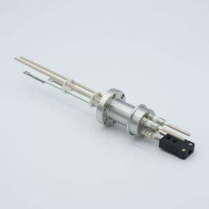 Thermocouple-Power Feedthrough, 1 Pair Type J, w/ Miniature TC Connector, 5000 Volts, 30 Amps, 2 Pins, 1.33" Conflat Flange