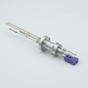 Thermocouple-Power Feedthrough, 1 Pair Type E, w/ Miniature TC Connector, 5000 Volts, 30 Amps, 2 Pins, 1.33" Conflat Flange