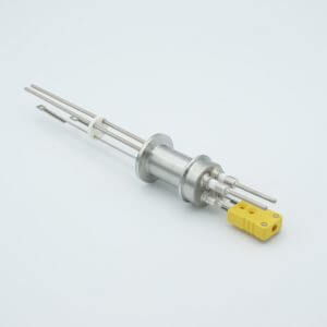 Thermocouple-Power Feedthrough, 1 Pair Type K, w/ Miniature TC Connector, 5000 Volts, 15 Amps, 2 Pins, 1.18" QF / KF Flange