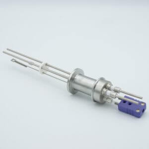 Thermocouple-Power Feedthrough, 1 Pair Type E, w/ Miniature TC Connector, 5000 Volts, 15 Amps, 2 Pins, 1.18" QF / KF Flange