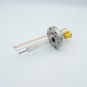 Thermocouple-Power Feedthrough, 2 Pairs Type K, w/ Miniature TC Connectors, 5000 Volts, 30 Amps, 3 Pins, 2.75" Conflat Flange