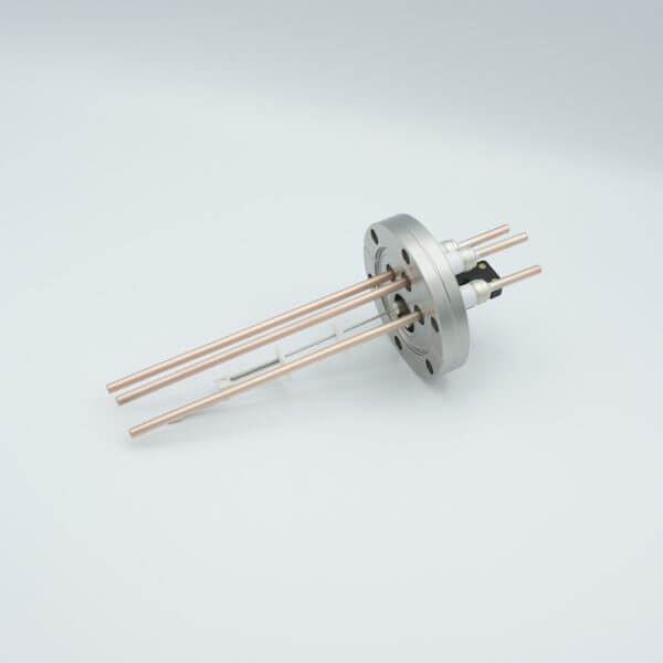 Thermocouple-Power Feedthrough, 1 Pair Type J, w/ Miniature TC Connector, 5000 Volts, 60 Amps, 3 Pins, 2.75" Conflat Flange