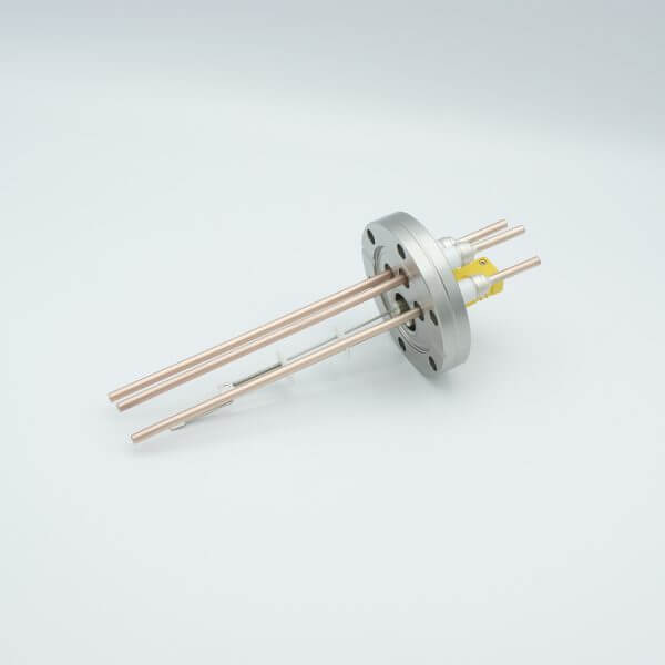 Thermocouple-Power Feedthrough, 1 Pair Type K, w/ Miniature TC Connector, 5000 Volts, 60 Amps, 3 Pins, 2.75" Conflat Flange