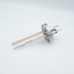 Thermocouple-Power Feedthrough, 1 Pair Type E, w/ Miniature TC Connector, 5000 Volts, 60 Amps, 3 Pins, 2.75" Conflat Flange