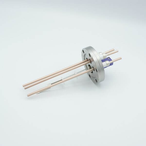 Thermocouple-Power Feedthrough, 1 Pair Type E, w/ Miniature TC Connector, 5000 Volts, 60 Amps, 3 Pins, 2.75" Conflat Flange