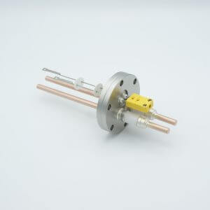 Thermocouple-Power Feedthrough, 1 Pair Type K, w/ Miniature TC Connector, 5000 Volts, 150 Amps, 2 Pins, 2.75" Conflat Flange