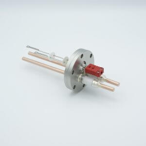 Thermocouple-Power Feedthrough, 1 Pair Type C, w/ Miniature TC Connector, 5000 Volts, 150 Amps, 2 Pins, 2.75" Conflat Flange