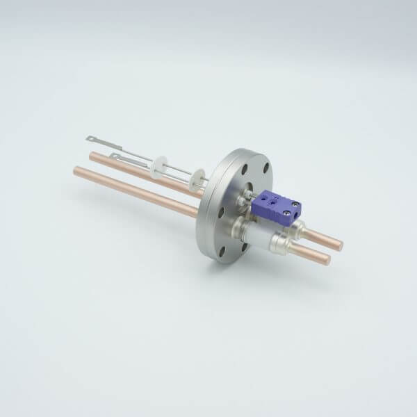 Thermocouple-Power Feedthrough, 1 Pair Type E, w/ Miniature TC Connector, 5000 Volts, 150 Amps, 2 Pins, 2.75" Conflat Flange