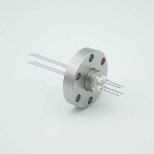 Power Feedthrough, 500 Volts, 1 Amp, 4 Pins, 0.032" Stainless Steel Conductors, 1.33" Conflat Flange