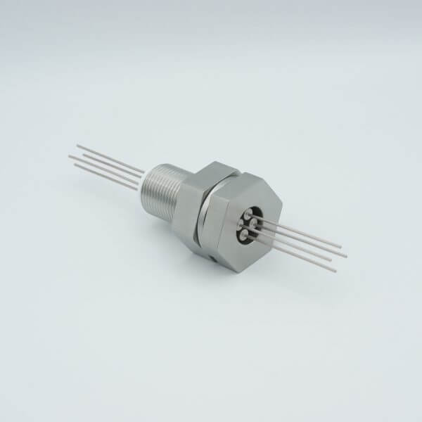 Power Feedthrough, 1000 Volts, 1 Amp, 4 Pins, 0.050" Stainless Steel Conductors, 1.0" Baseplate Bolt