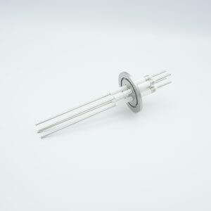 Power Feedthrough, 14,000 Volts, 15 Amps, 4 Pins, 0.092" Nickel Conductors, 2.16" QF / KF Flange