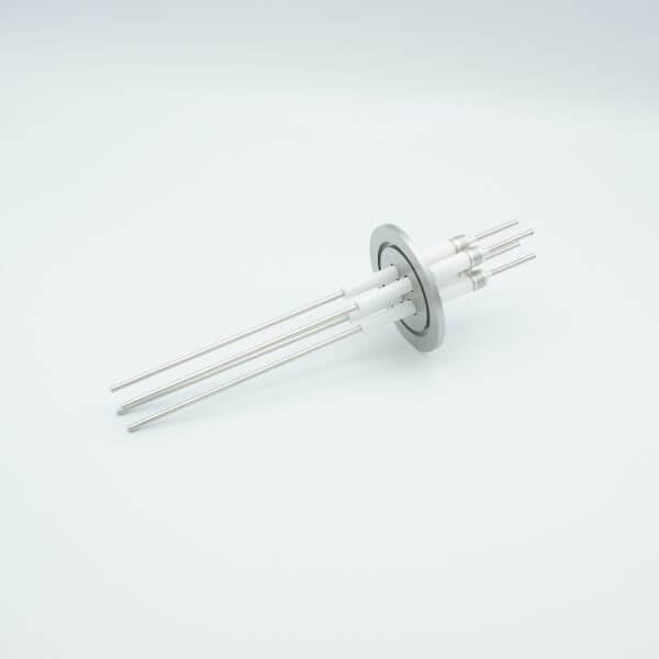 Power Feedthrough, 14,000 Volts, 15 Amps, 4 Pins, 0.092" Nickel Conductors, 2.16" QF / KF Flange