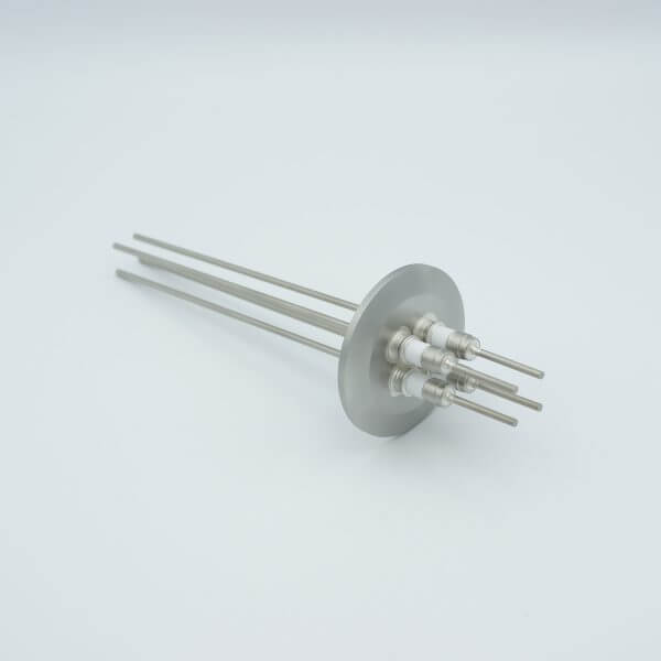 Power Feedthrough, 5000 Volts, 28 Amps, 4 Pins, 0.094" Molybdenum Conductors, 2.16" QF / KF Flange