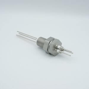 Power Feedthrough, 2000 Volts, 3 Amps, 3 Pins, 0.094" Stainless Steel Conductors, 1.0" Baseplate Bolt