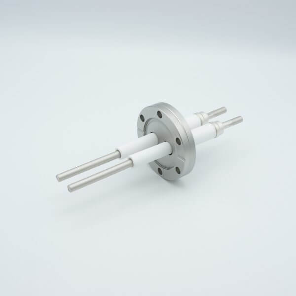 Power Feedthrough, 12,000 Volts, 55 Amps, 2 Pins, 0.25" Nickel Conductors, 2.75" Conflat Flange