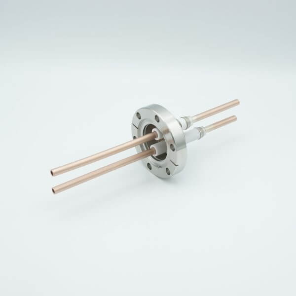 RF Power Feedthrough, 8000 Volts, 10 KW @ 450 KHz, 2 Tubes, 0.25" Copper Conductors, 2.75" Conflat Flange