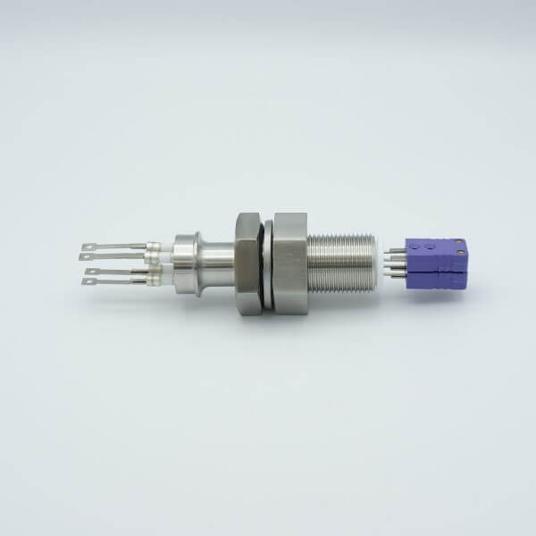 MPF - A0785-4-BP Thermocouple Feedthrough, Type E, 2 Pairs, Miniature Connectors, 1.0" Baseplate Bolt