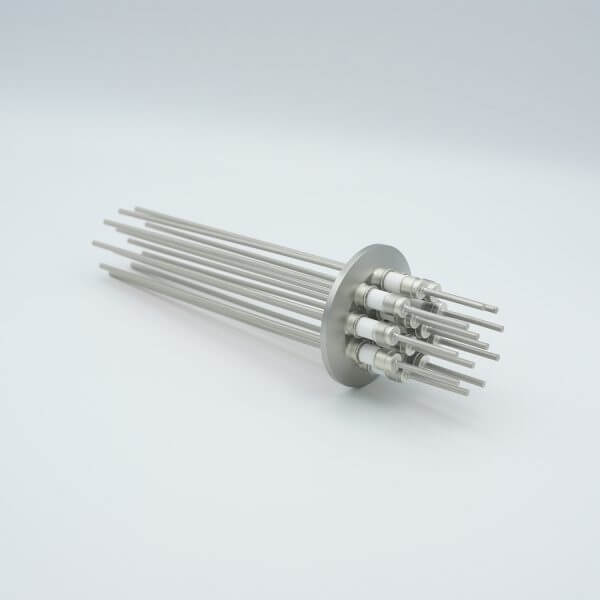 Power Feedthrough, 5000 Volts, 15 Amps, 12 Pins, 0.094" Nickel Conductors, 2.16" QF / KF Flange