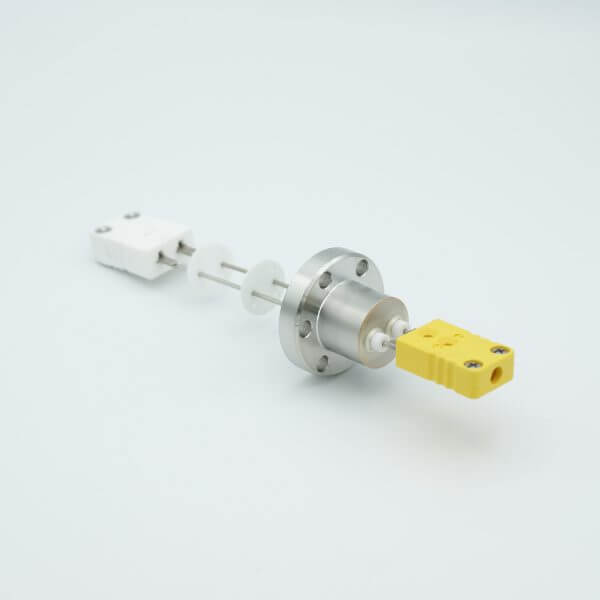 MPF - A10768-1-CF Thermocouple Feedthrough, Type K, 1 Pair, Double Ended w/ Air & Vacuum-side Miniature Connector, 1.33" Conflat Flange