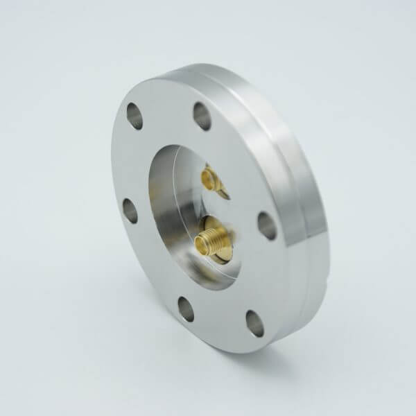 MPF - A12377-2-CF: SMA Coaxial Feedthrough, 50 Ohm Matched Impedance to 18 GHz, 2 Pins, Grounded Shield, Double-Ended, 2.75" Conflat Flange