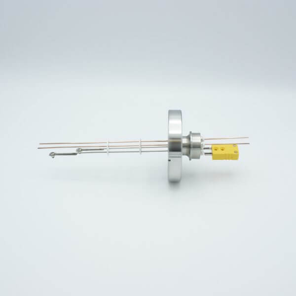 MPF - A2267-1-CF Thermocouple-Power Feedthrough, 1 Pair Type K, w/ Miniature TC Connector, 1000 Volts, 15 Amps, 2 Pins, 2.75" Conflat Flange