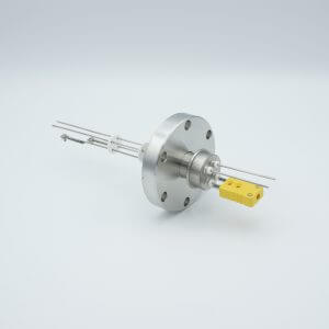 Thermocouple-Power Feedthrough, 1 Pair Type K, w/ Miniature TC Connector, 1000 Volts, 5 Amps, 2 Pins, 2.75" Conflat Flange