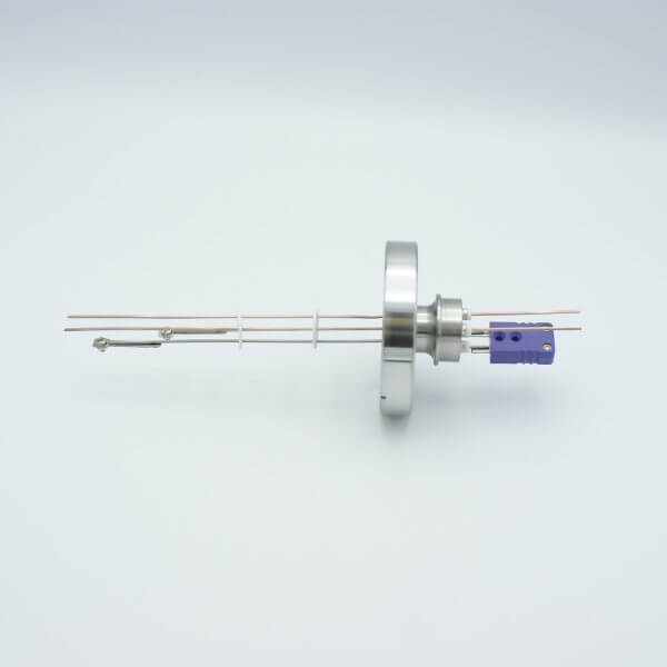 MPF - A2267-7-CF Thermocouple-Power Feedthrough, 1 Pair Type E, w/ Miniature TC Connector, 1000 Volts, 15 Amps, 2 Pins, 2.75" Conflat Flange