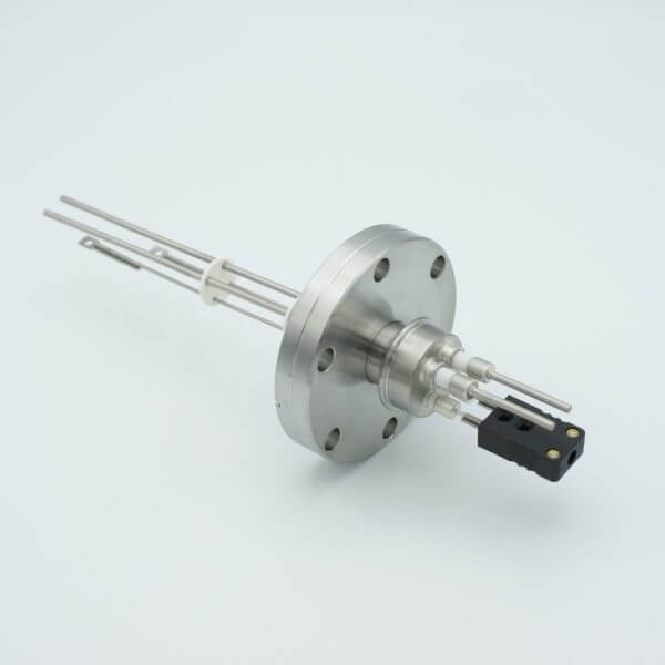 Thermocouple-Power Feedthrough, 1 Pair Type J, w/ Miniature TC Connector, 5000 Volts, 15 Amps, 2 Pins, 2.75" Conflat Flange