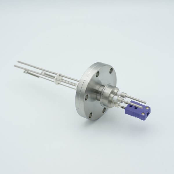 Thermocouple-Power Feedthrough, 1 Pair Type E, w/ Miniature TC Connector, 5000 Volts, 15 Amps, 2 Pins, 2.75" Conflat Flange