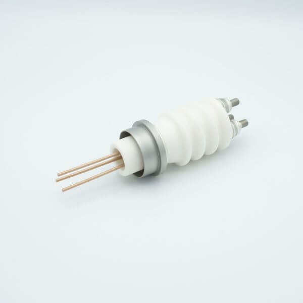 Power Feedthrough, 25,000 Volts, 50 Amps, 3 Pins, 0.094" Copper Conductors, 1.50" Dia Stainless Steel Weld Adapter