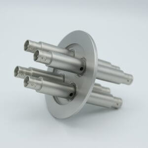 MPF - A7111-2-QF BNC Coaxial Feedthrough, 4 Pins, Grounded Shield, Double-Ended, 2.95" QF / KF Flange, Without Air-side Connector