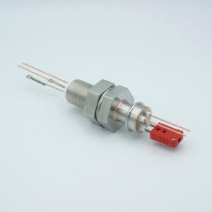 Thermocouple-Power Feedthrough, 1 Pair, Type C, w/ Miniature TC Connector, 1000 Volts, 25 Amps, 2 Pins, 1" Baseplate