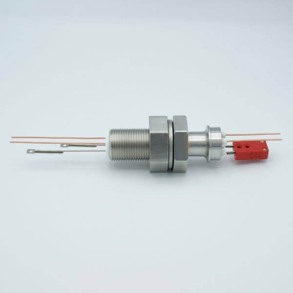 MPF - A12183-2-BP: Thermocouple-Power Feedthrough, 1 Pair, Type C, w/ Miniature TC Connector, 1000 Volts, 25 Amps, 2 Pins, 1" Baseplate