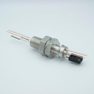Thermocouple-Power Feedthrough, 1 Pair, Type J, w/ Miniature TC Connector, 1000 Volts, 25 Amps, 2 Pins, 1" Baseplate