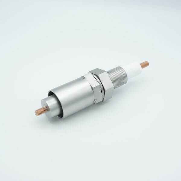 MPF - A13968-1: E-Beam Power Feedthrough, 12,000 Volts, 1 Pin, With Sputter Shield, 1" Baseplate Bolt, OAL 6.93